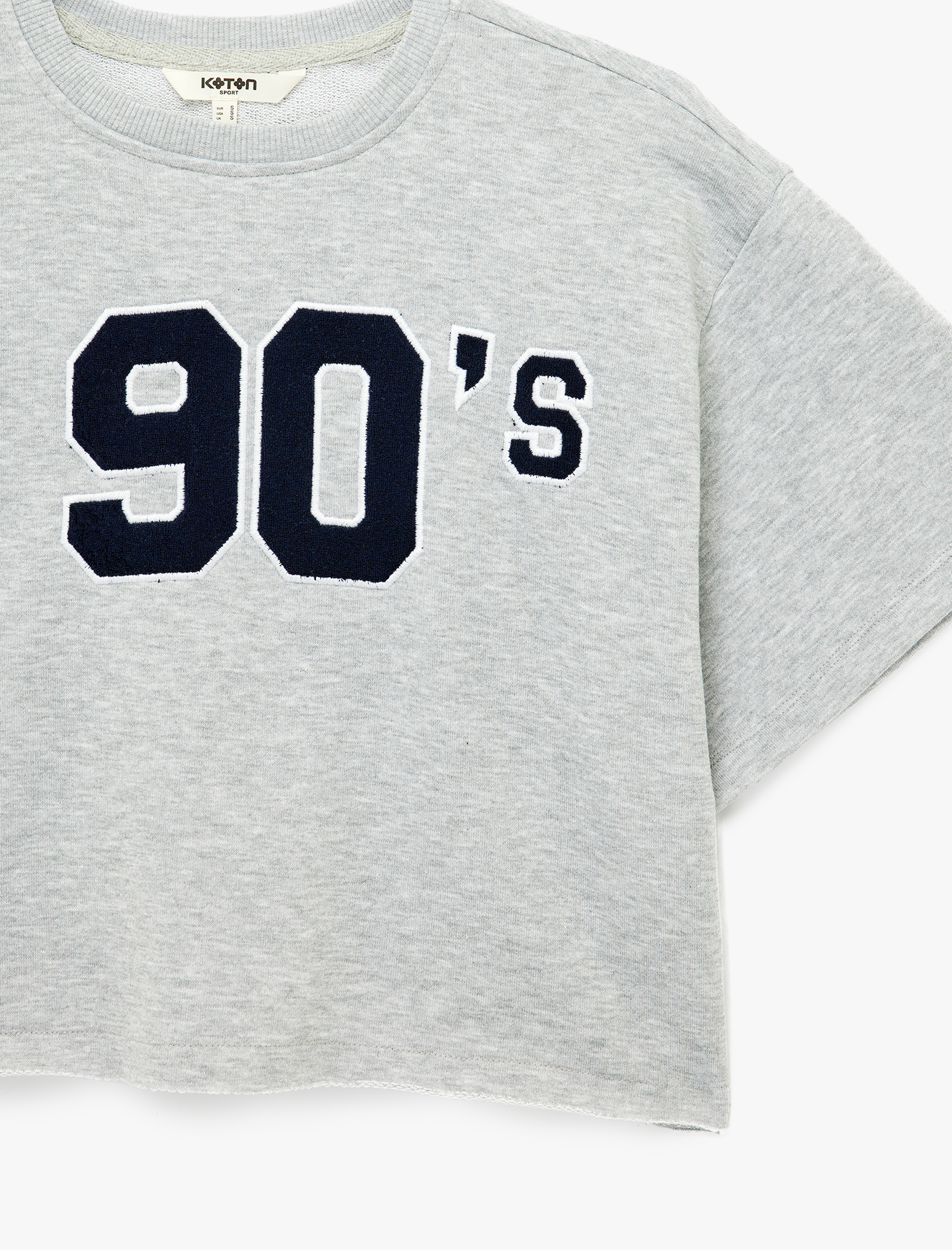   Rahat Kalıp Kısa Kollu Bisiklet Yaka Baskılı Crop Spor Tişört