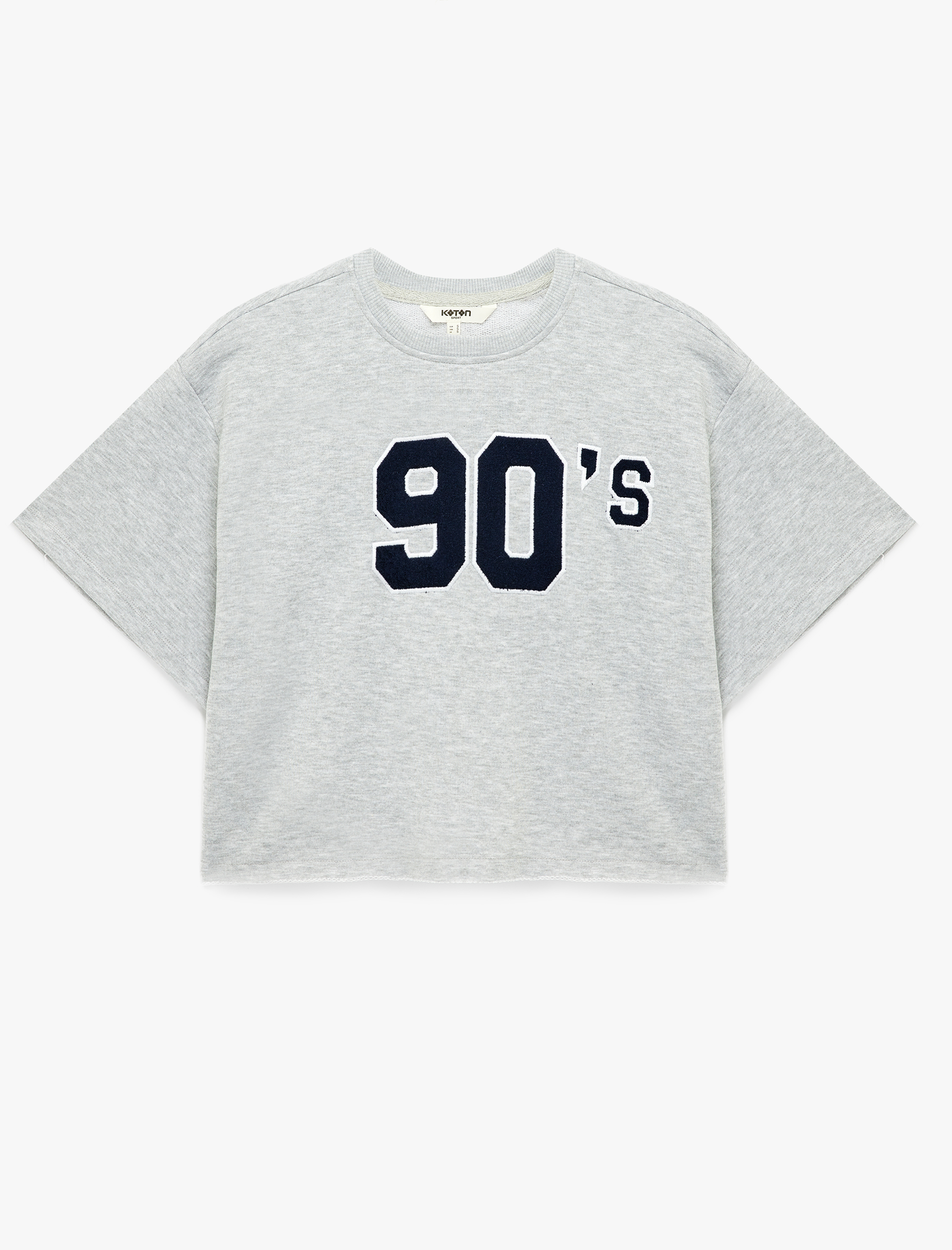   Rahat Kalıp Kısa Kollu Bisiklet Yaka Baskılı Crop Spor Tişört