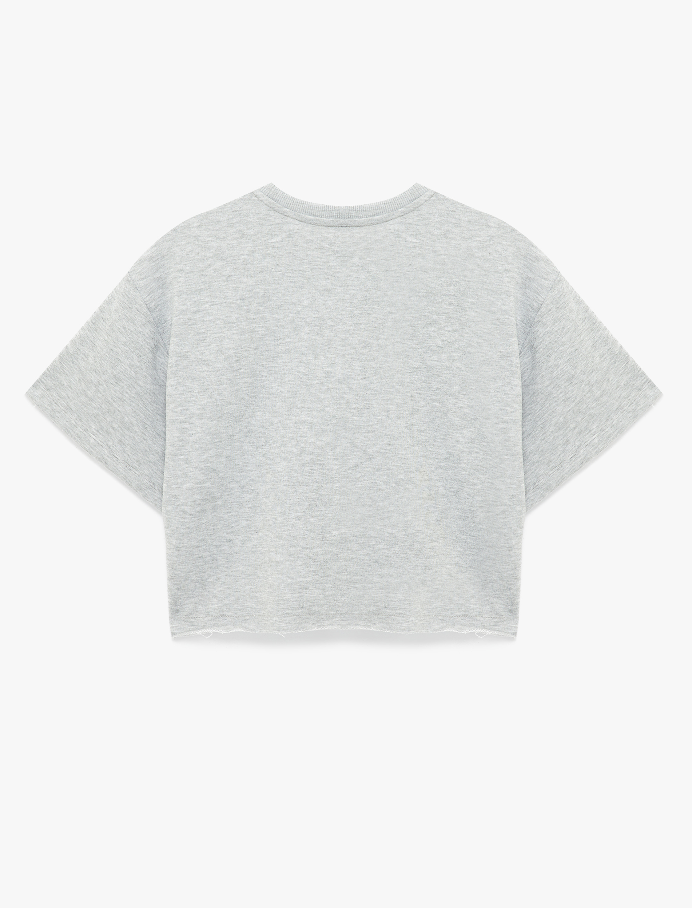   Rahat Kalıp Kısa Kollu Bisiklet Yaka Baskılı Crop Spor Tişört