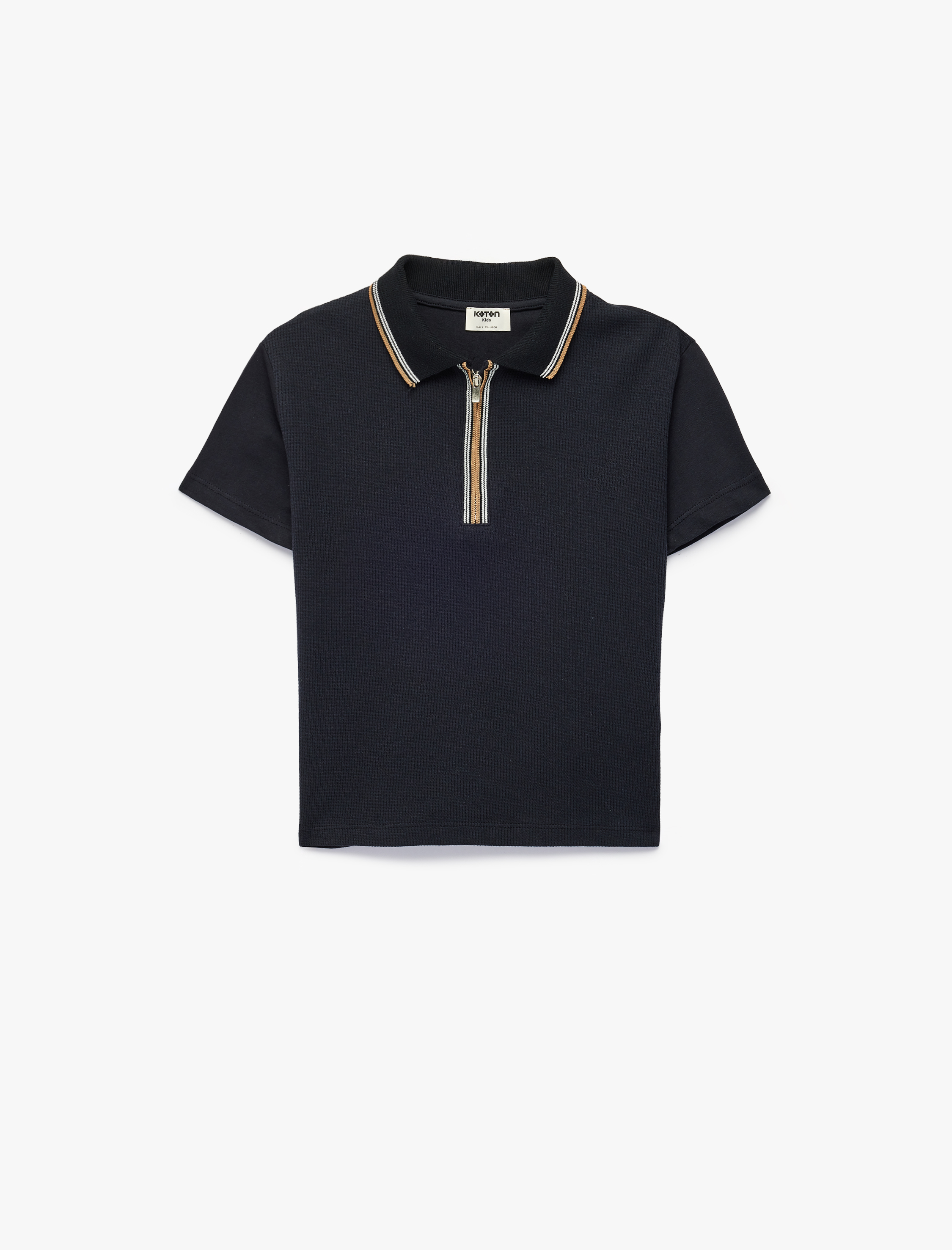  Erkek Çocuk Pamuklu Kısa Kollu Polo Yaka Fermuarlı Tişört
