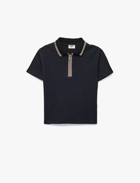 Pamuklu Kısa Kollu Polo Yaka Fermuarlı Tişört