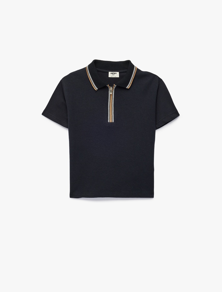 Erkek Çocuk Pamuklu Kısa Kollu Polo Yaka Fermuarlı Tişört