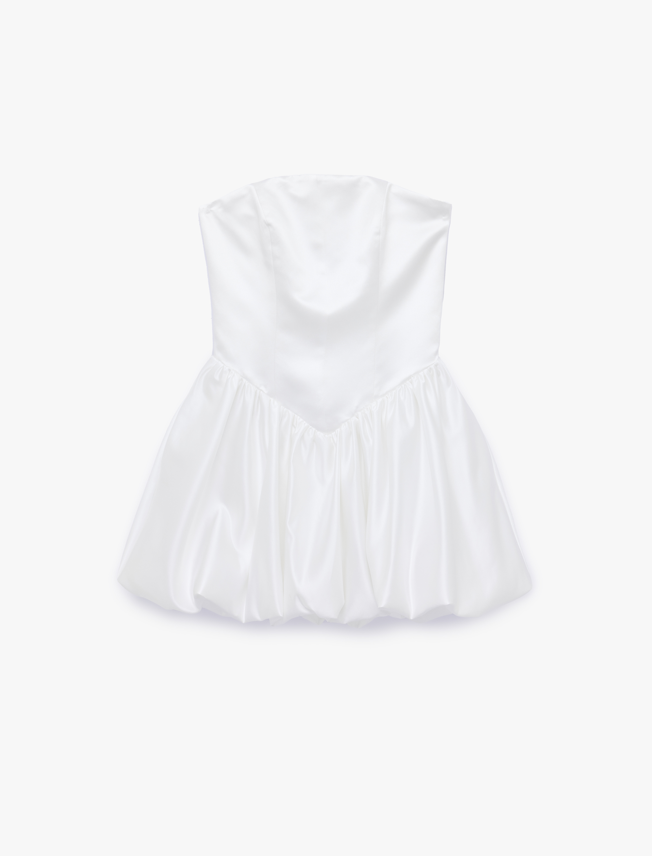   Slim Fit Straplez Kolsuz Mini Saten Balon Elbise