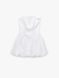 Slim Fit Straplez Kolsuz Mini Saten Balon Elbise