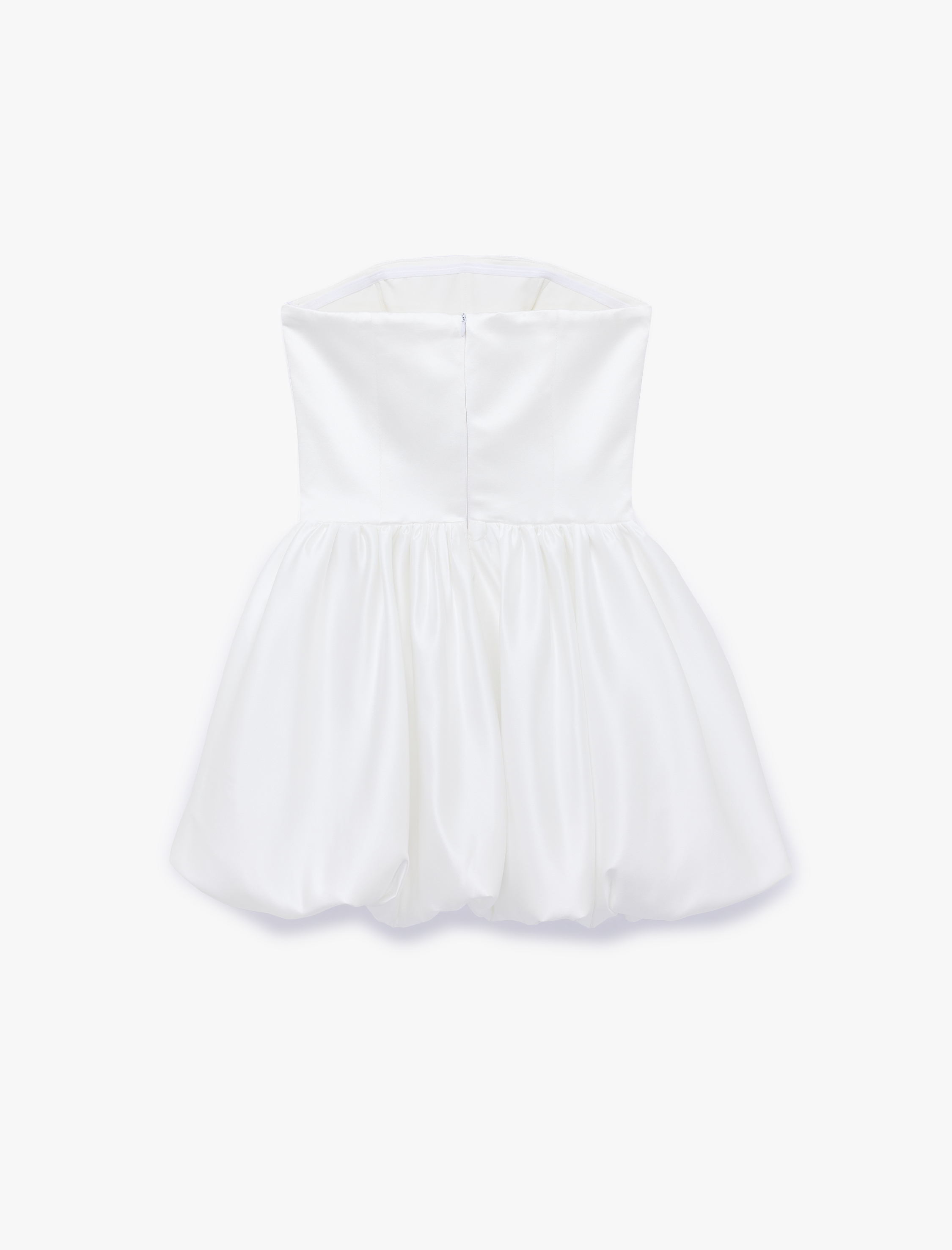   Slim Fit Straplez Kolsuz Mini Saten Balon Elbise