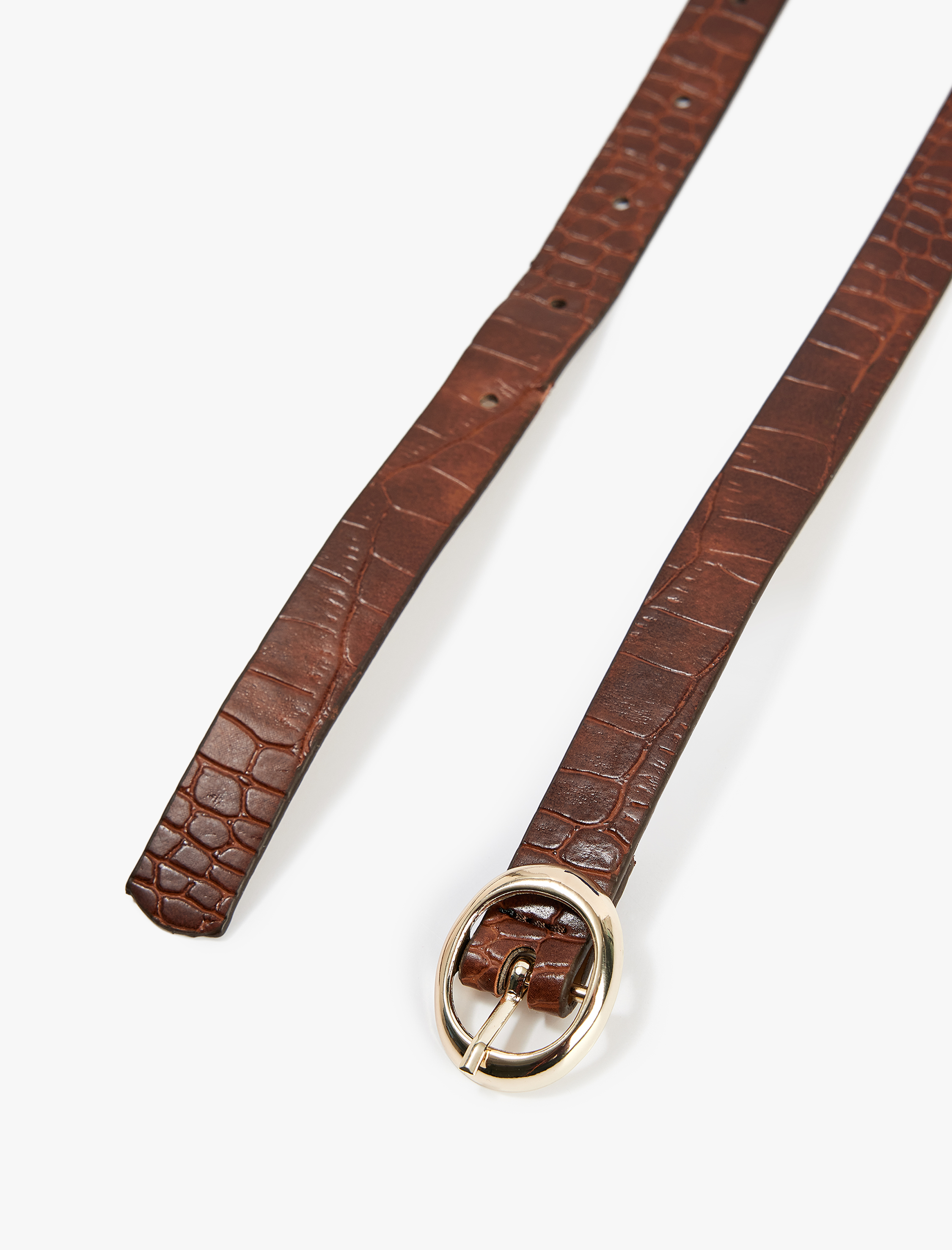  Kadın Krokodil Desenli Metal Toka Detaylı Suni Deri Kemer