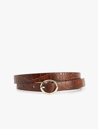 Krokodil Desenli Metal Toka Detaylı Suni Deri Kemer