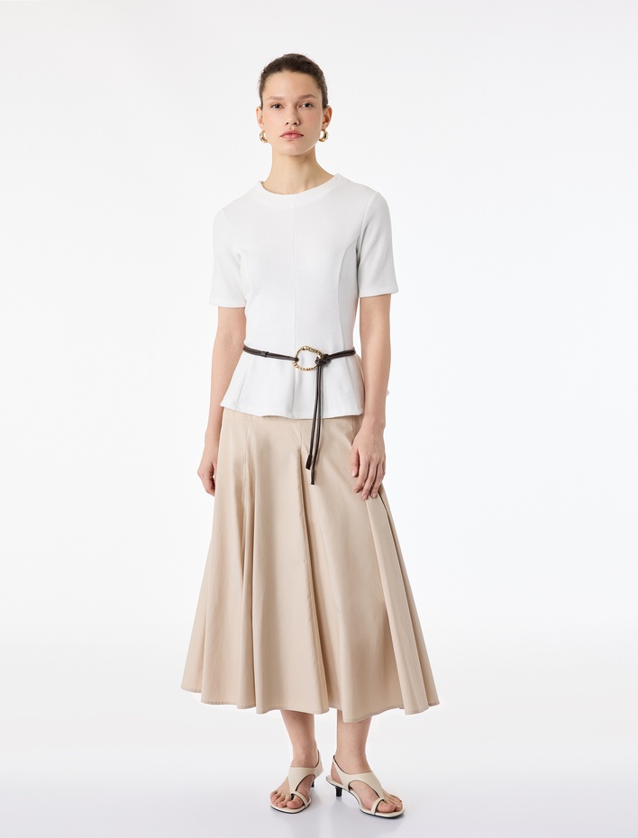  Slim Fit Kısa Kollu Bisiklet Yaka Peplum Tişört