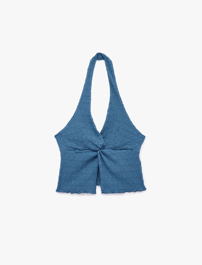  Bürümcük Kolsuz V Yaka Halter Yaka Crop Bluz