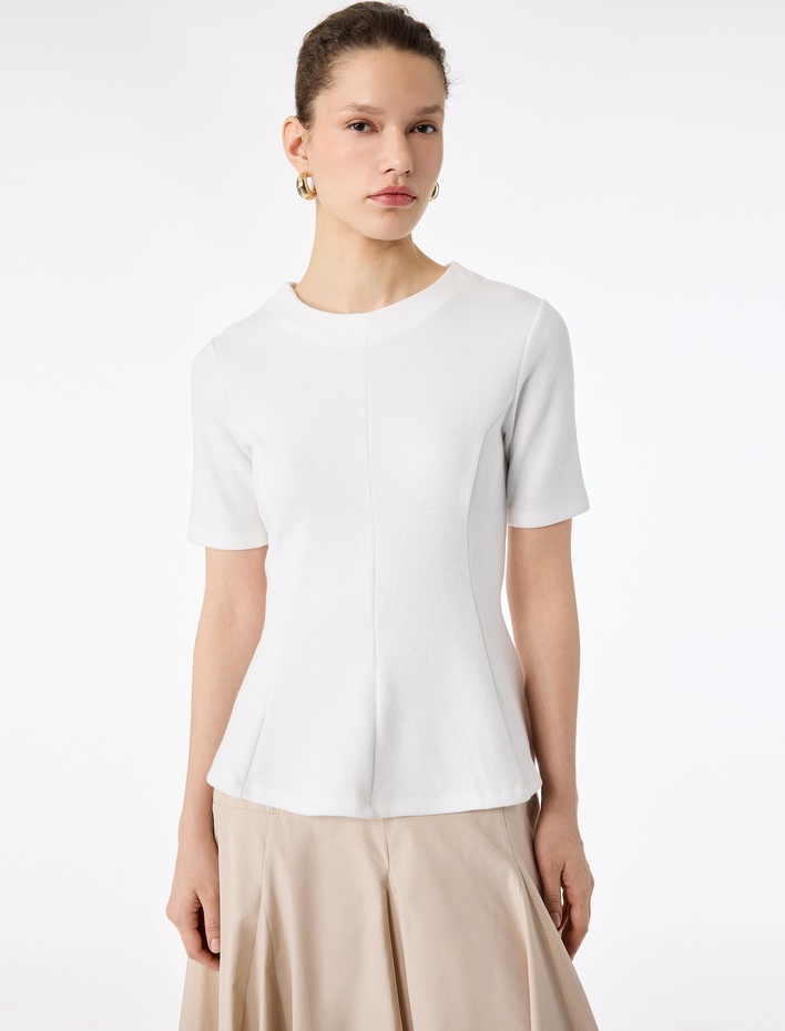  Slim Fit Kısa Kollu Bisiklet Yaka Peplum Tişört