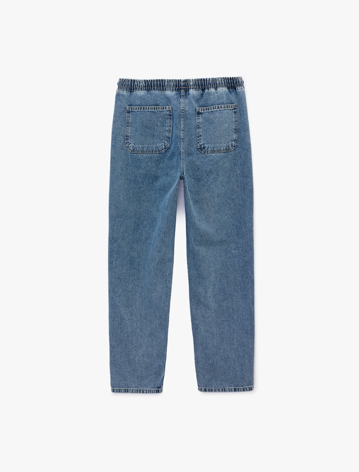  Pamuklu Cepli Beli Bağcıklı Jogger Jean Pantolon