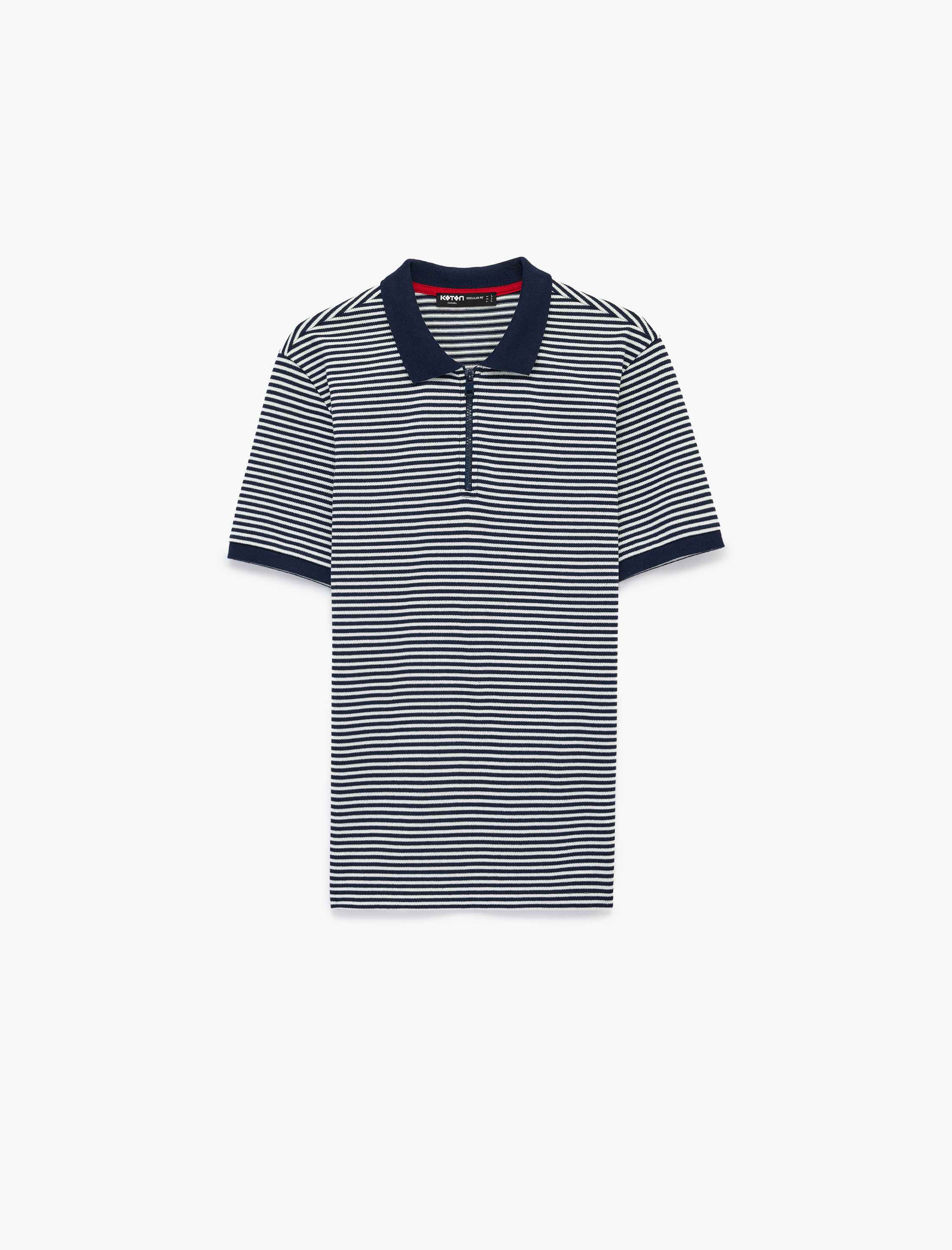   Regular Fit Kısa Kollu Yarım Fermuarlı Polo Yaka Çizgili Tişört