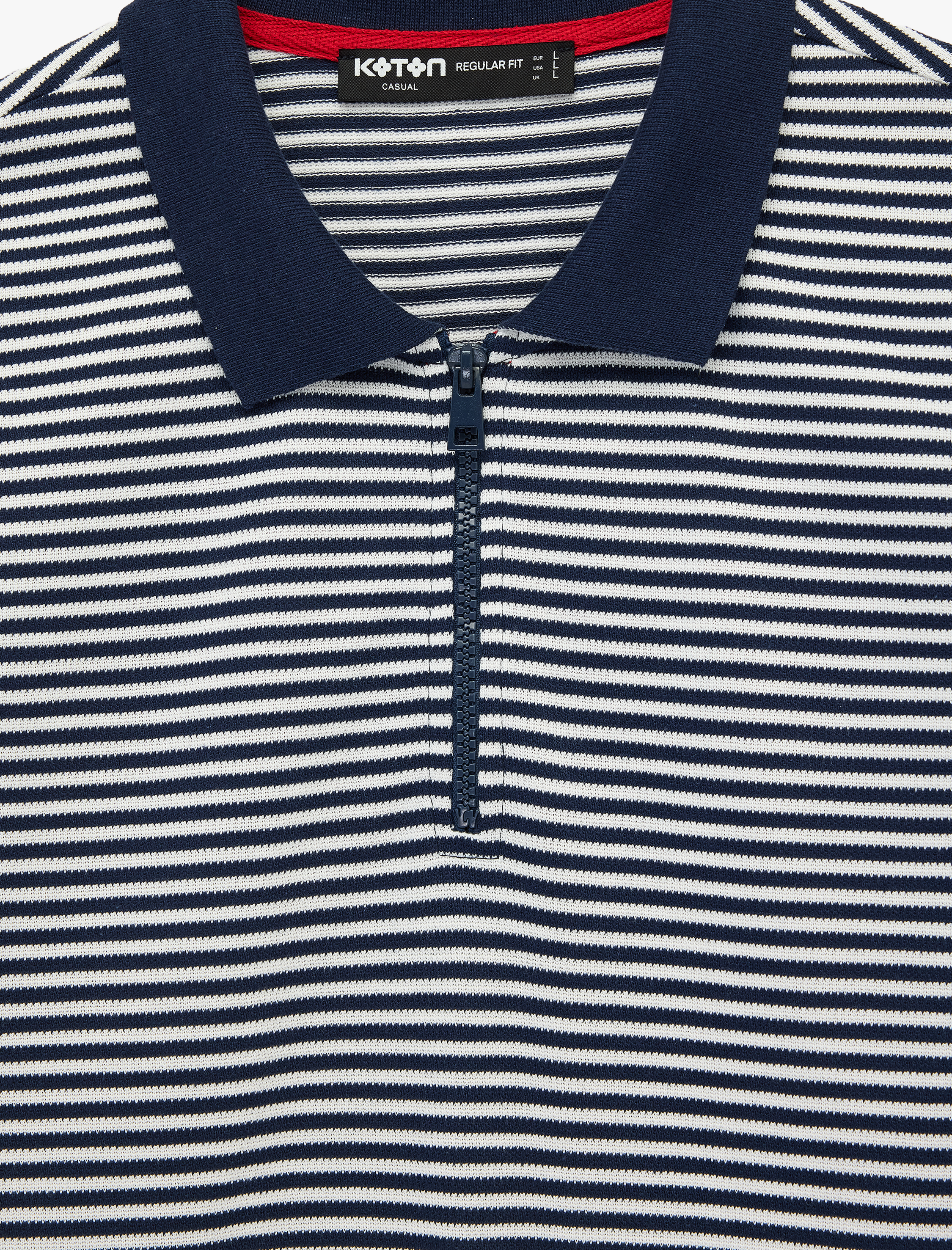   Regular Fit Kısa Kollu Yarım Fermuarlı Polo Yaka Çizgili Tişört