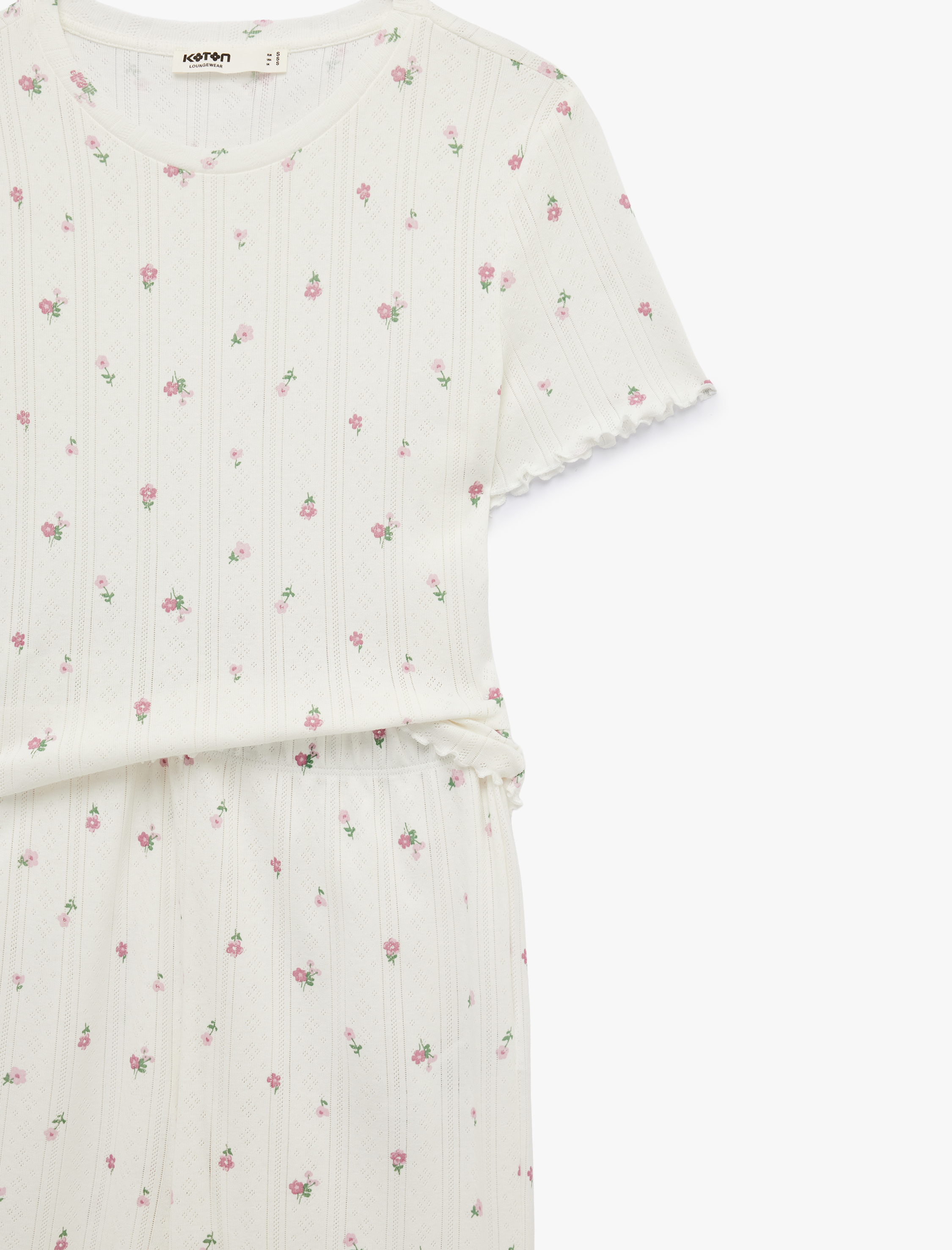   Pamuklu Kısa Kollu Bisiklet Yaka Çiçek Desenli Pijama Takımı - 2'li Set