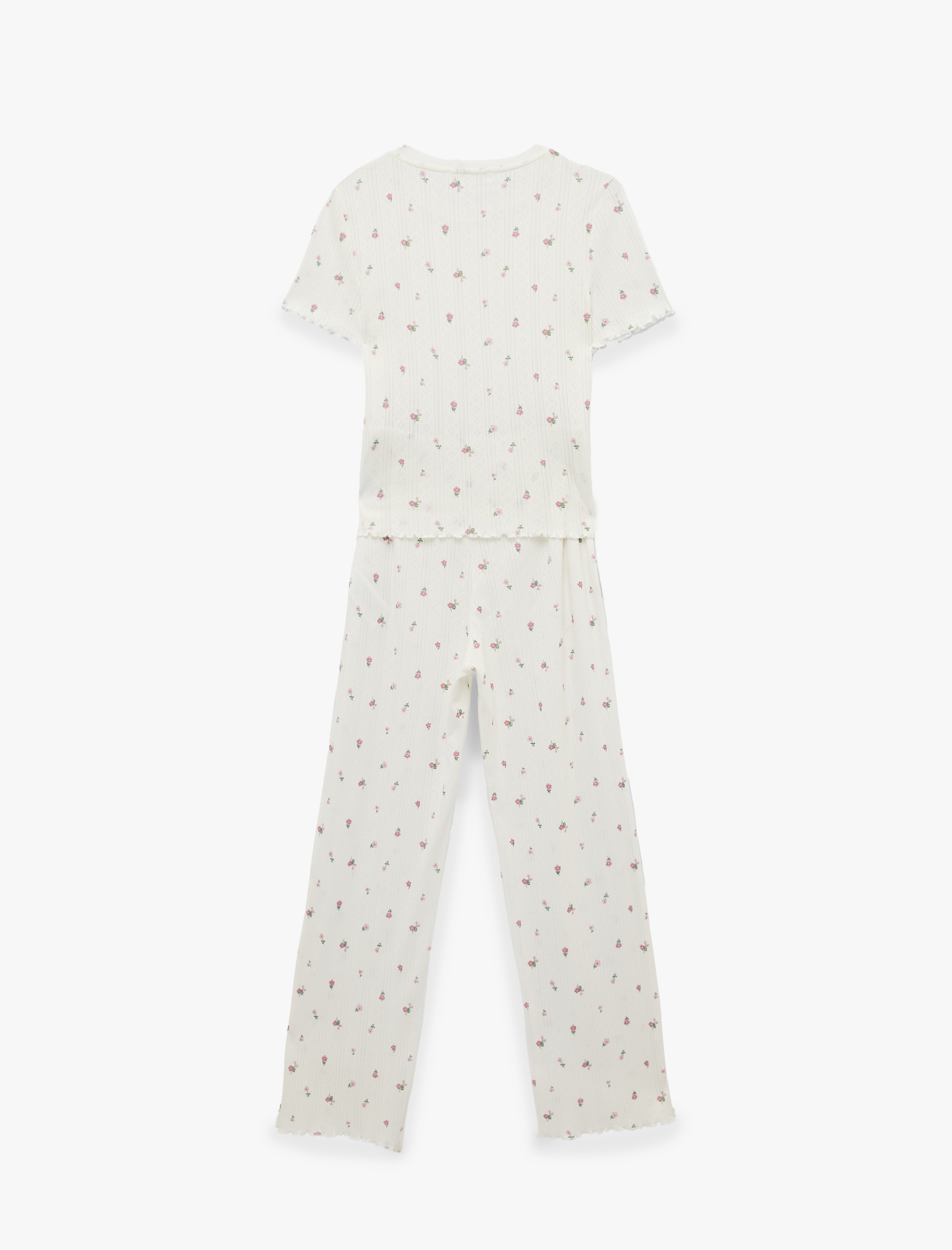   Pamuklu Kısa Kollu Bisiklet Yaka Çiçek Desenli Pijama Takımı - 2'li Set