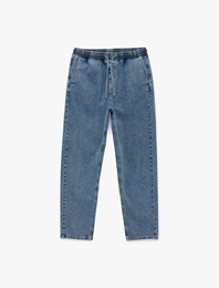 Pamuklu Cepli Beli Bağcıklı Jogger Jean Pantolon