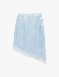 Asimetrik Dantel Detaylı Viskon Saten Midi Etek