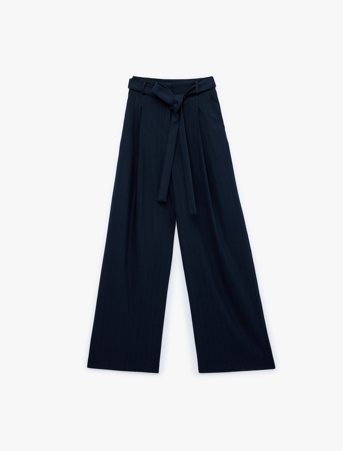  Kemerli Yüksek Bel Palazzo Pantolon