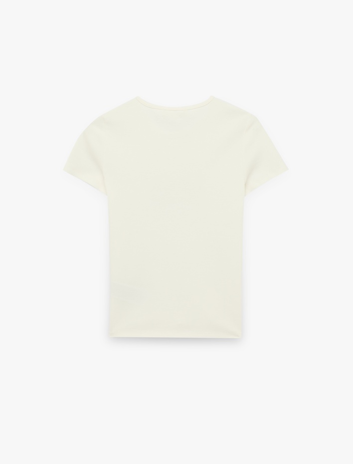  Pamuklu Kısa Kollu Bisiklet Yaka Baskılı Slim Fit Tişört