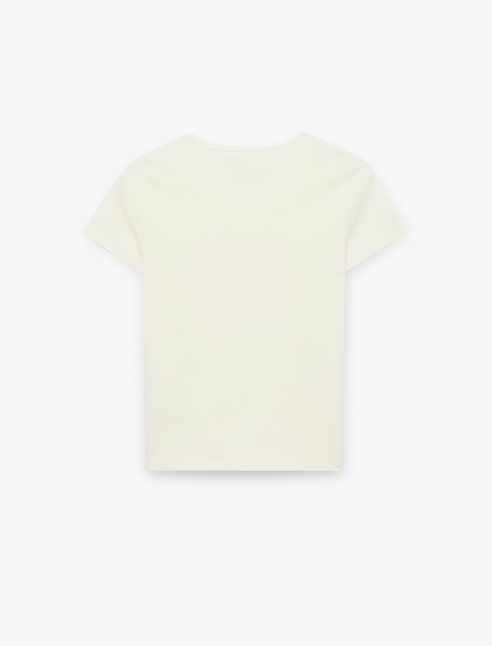  Hibiscus Baskılı Slim Fit Kısa Kollu Bisiklet Yaka Tişört