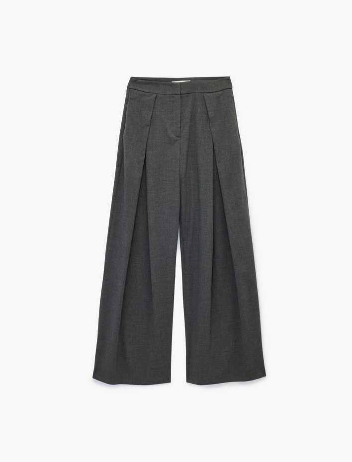  Cepli Pile Detaylı Geniş Paça Palazzo Pantolon