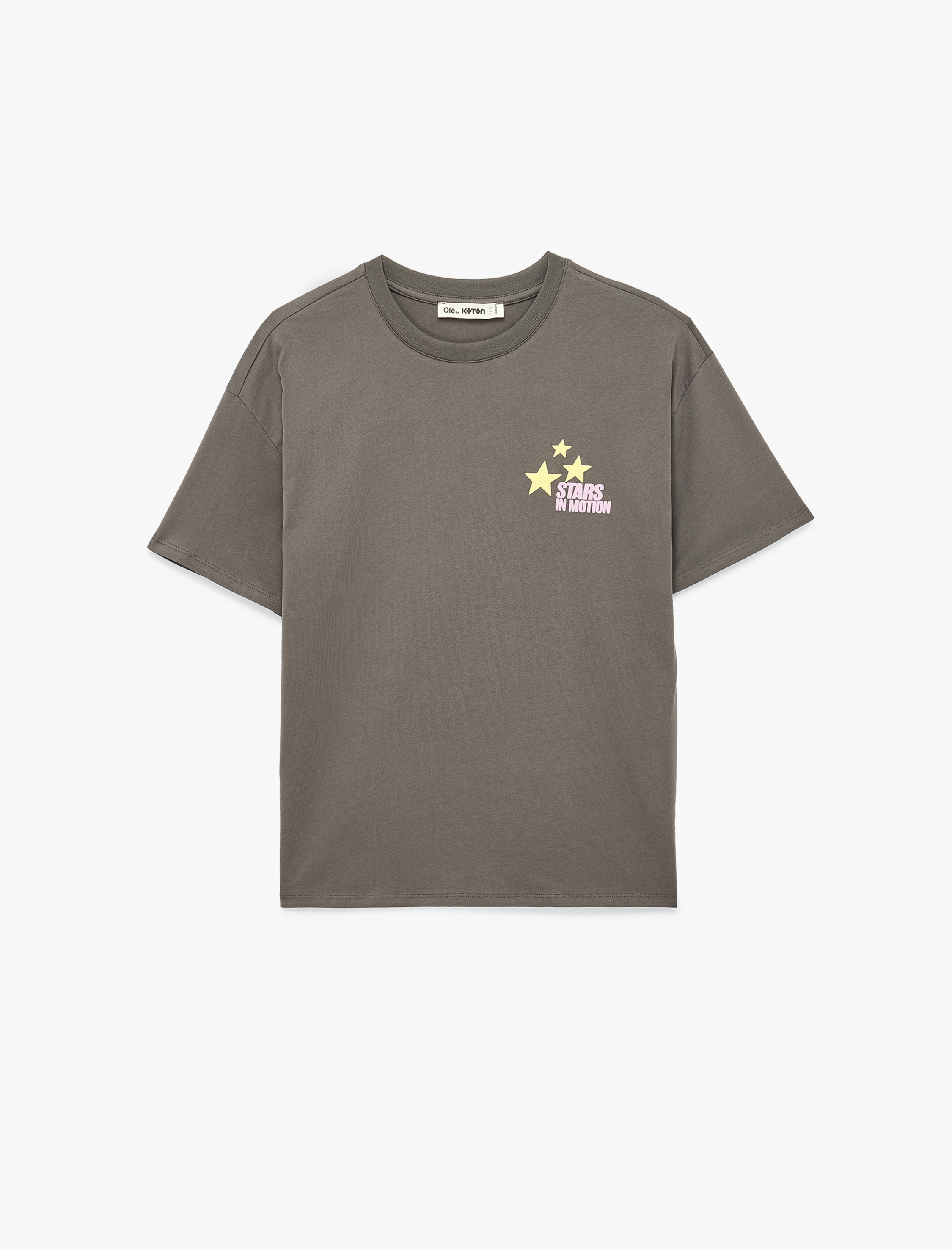   Rahat Kalıp Kısa Kollu Bisiklet Yaka Pamuklu Arkası Baskılı Tişört