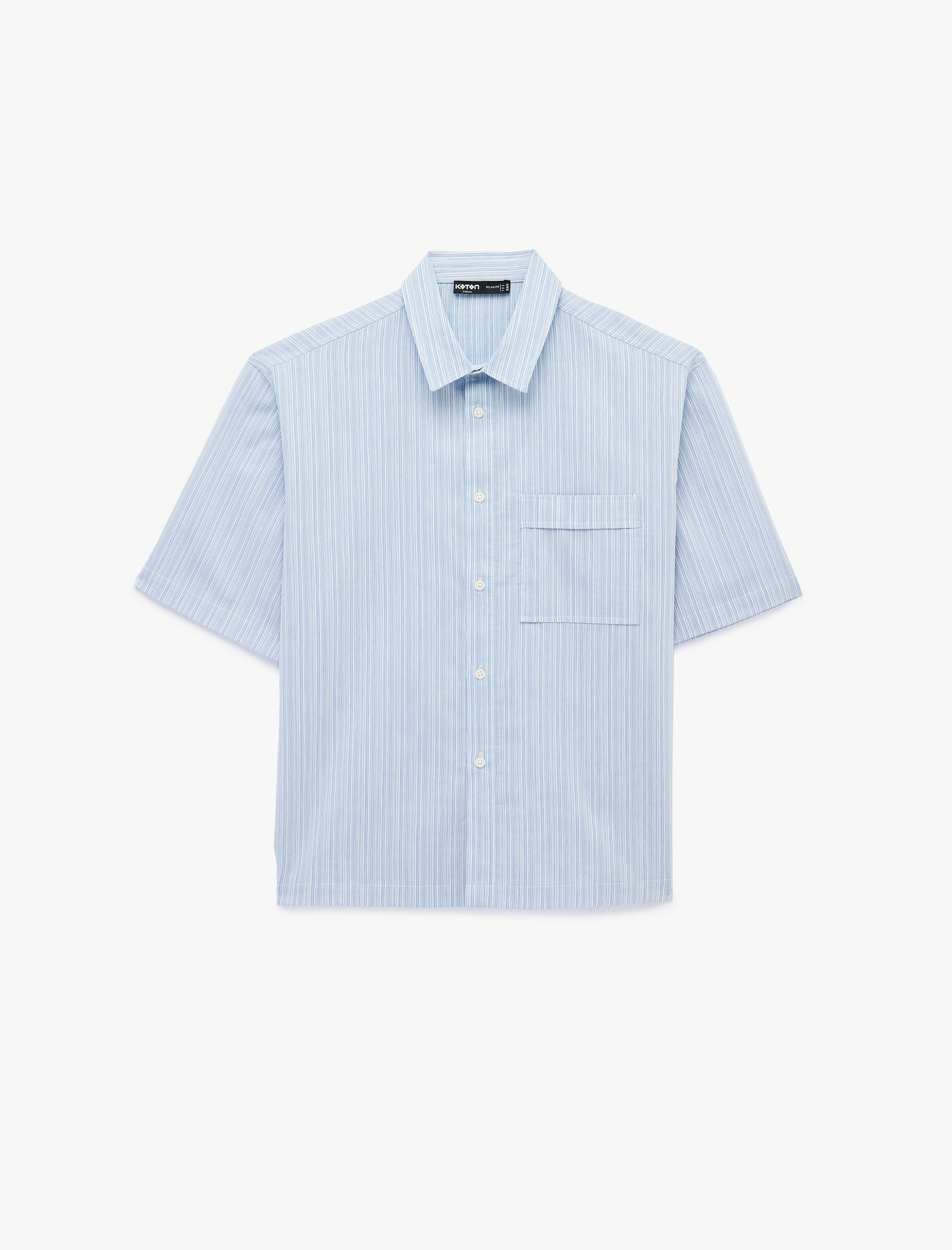   Klasik Yaka Pamuklu Cep Detaylı Poplin Rahat Kalıp Kısa Kollu Gömlek