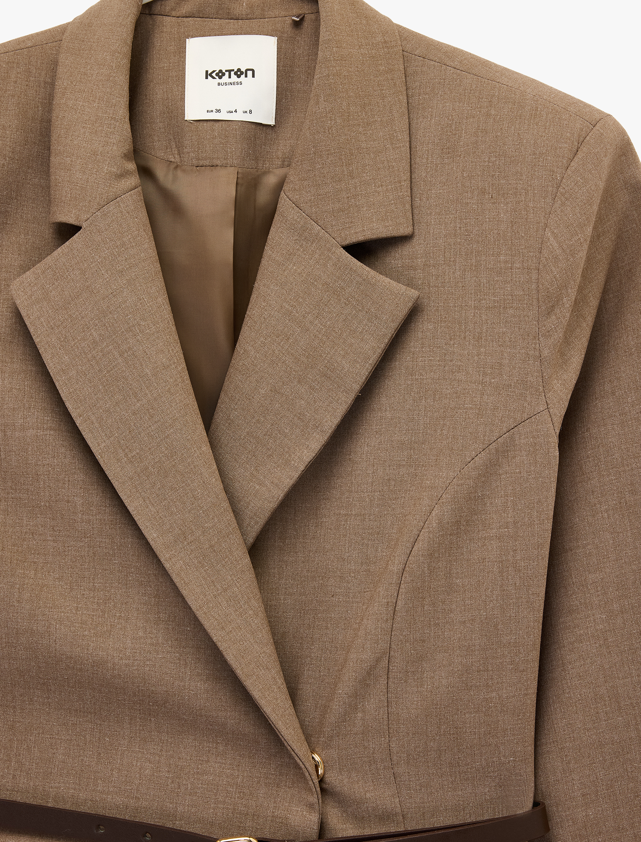   Kruvaze Yaka Uzun Kollu Kemerli Blazer Ceket