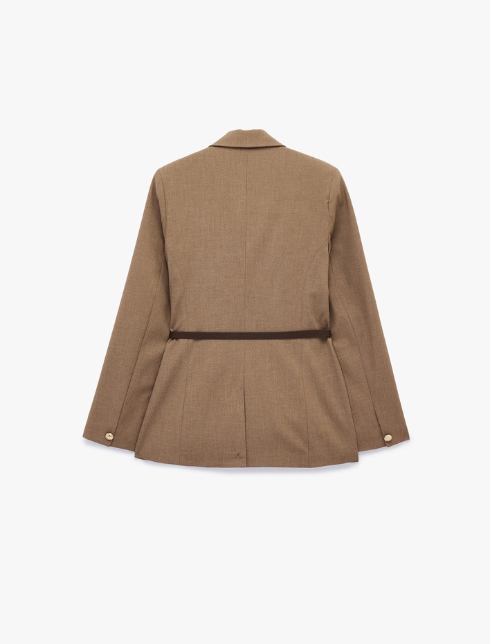  Kruvaze Yaka Uzun Kollu Kemerli Blazer Ceket