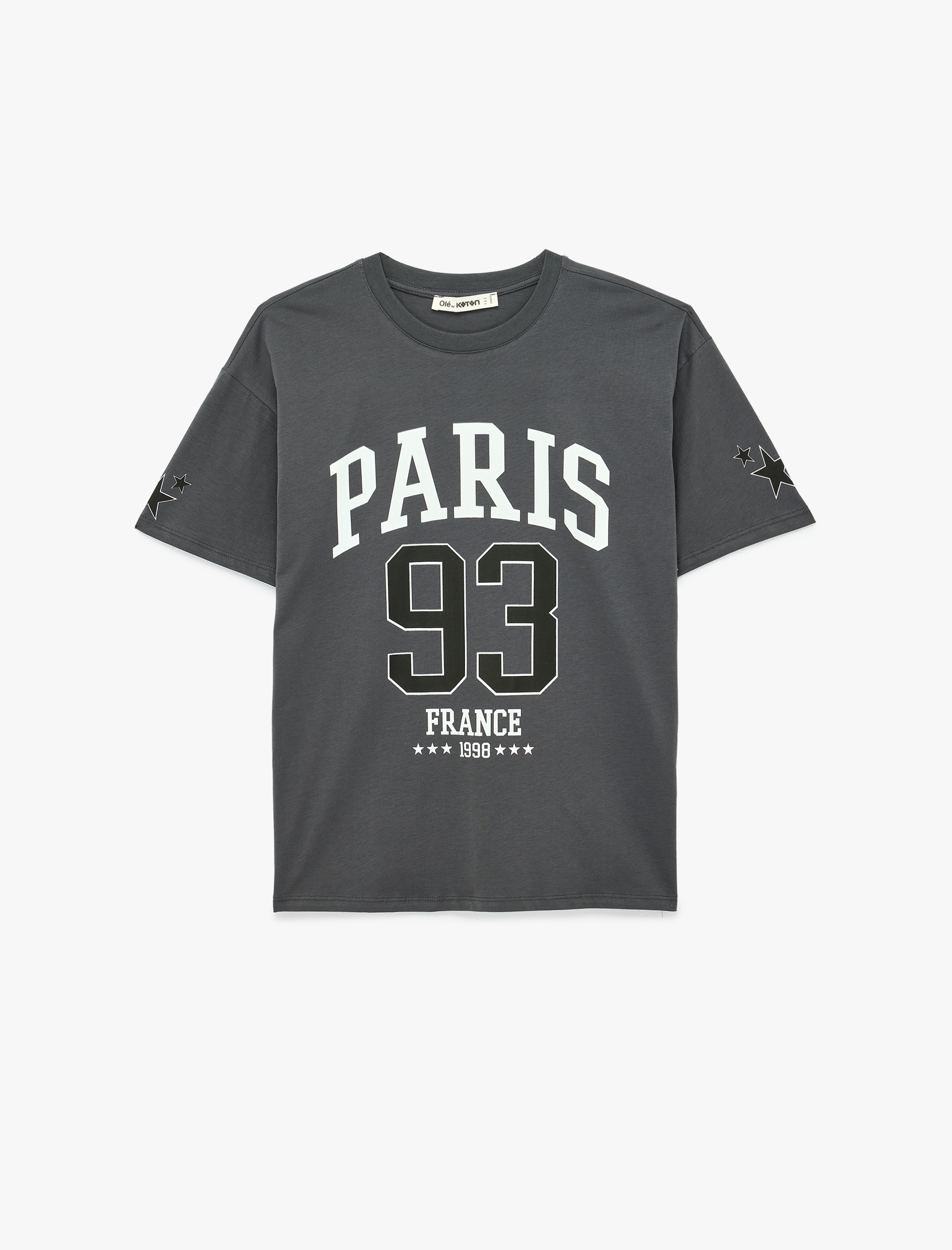   Kısa Kollu Bisiklet Yaka Baskılı Rahat Kalıp Tişört