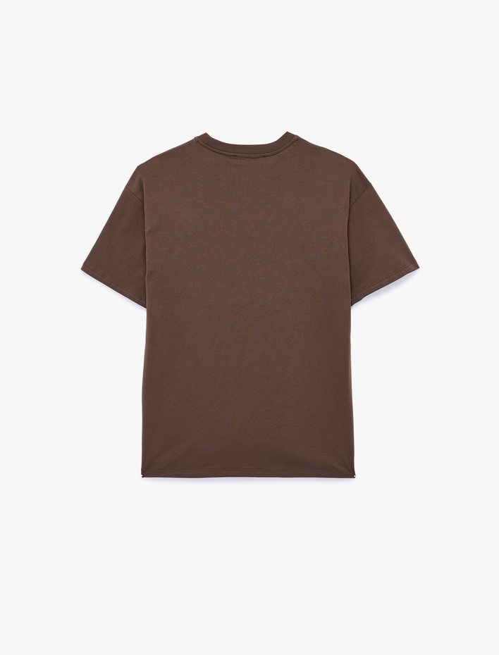  Kısa Kollu Bisiklet Yaka Baskılı Pamuklu Tişört