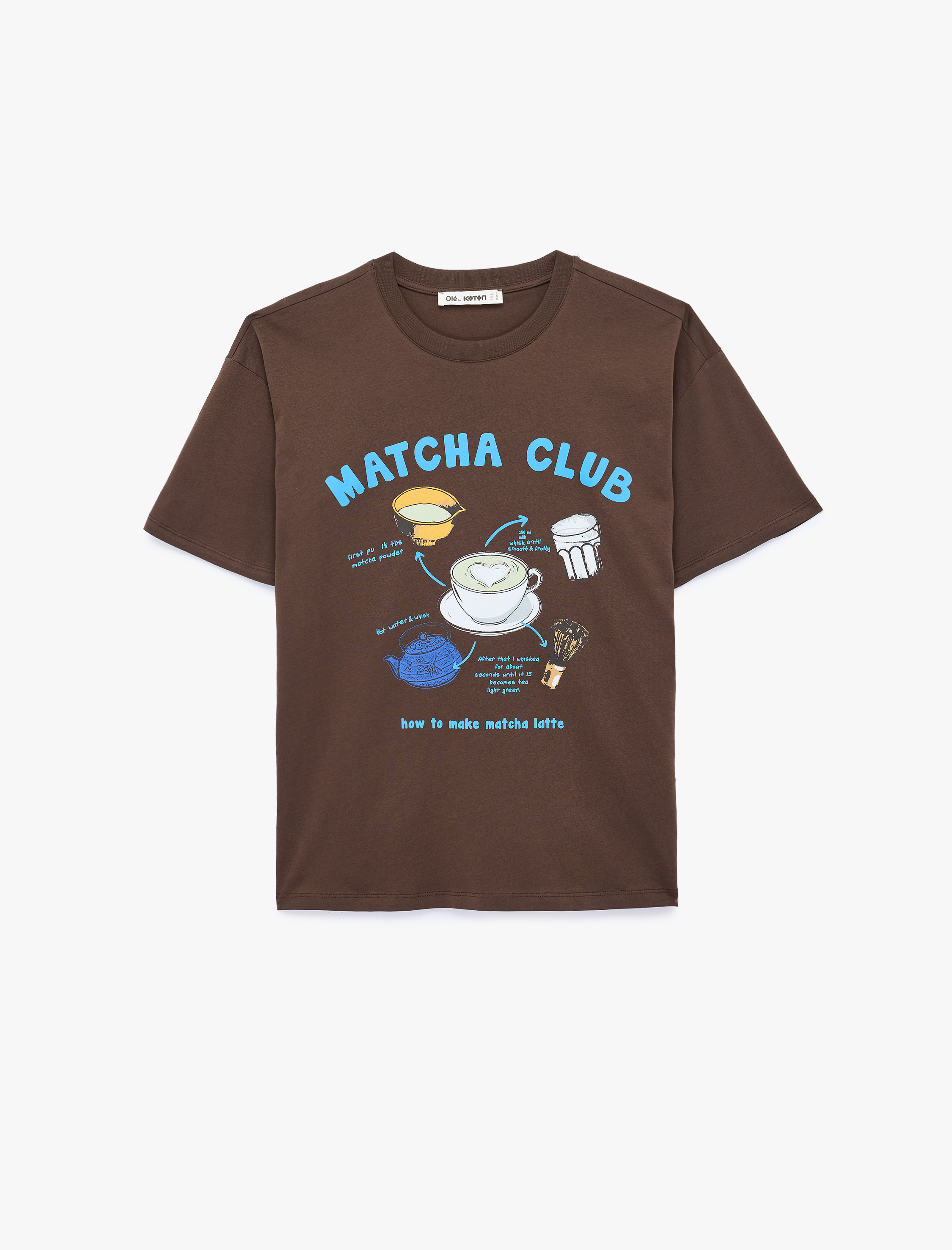   Kısa Kollu Bisiklet Yaka Baskılı Pamuklu Tişört