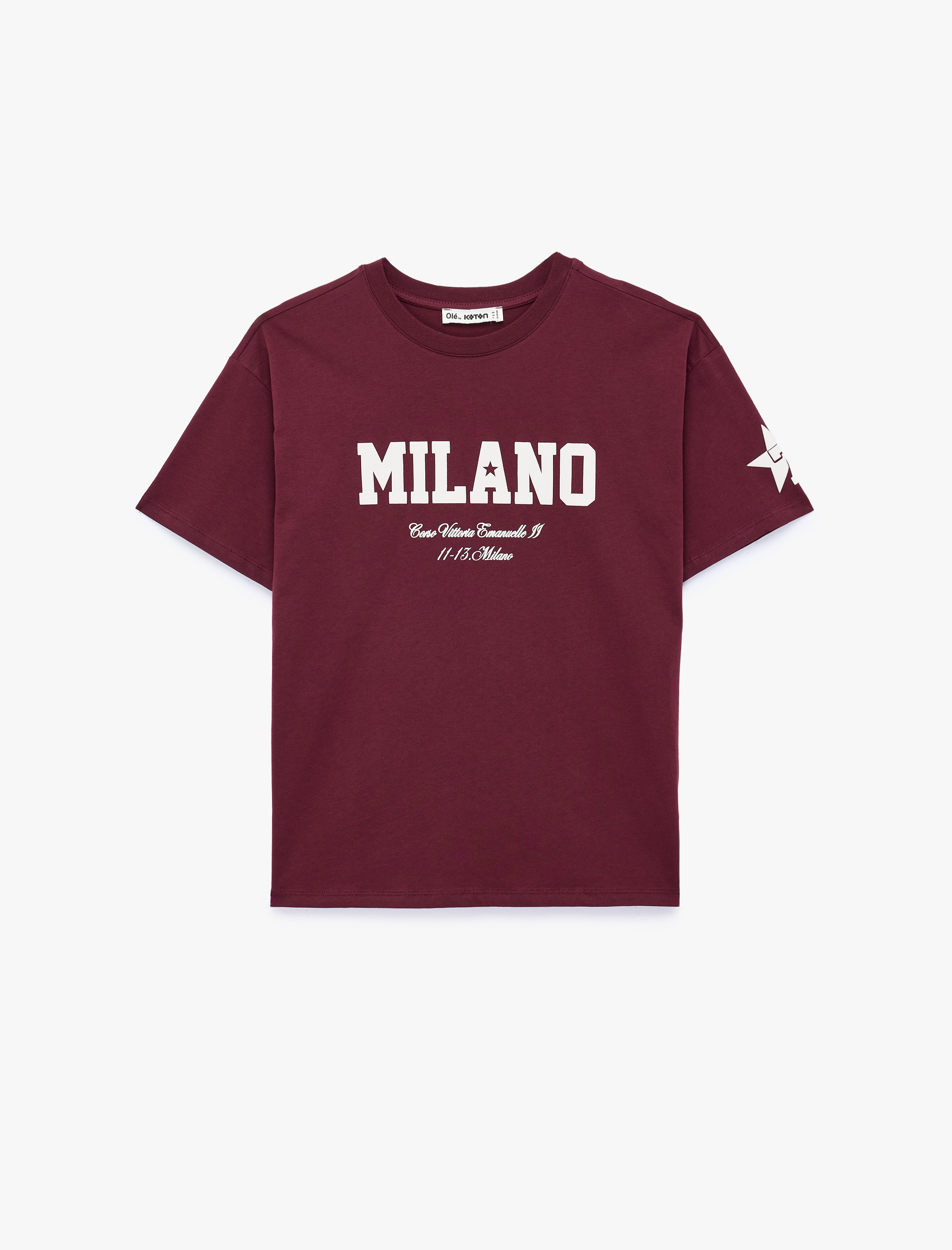   Bisiklet Yaka Rahat Kalıp Kısa Kollu Baskılı Pamuklu Tişört