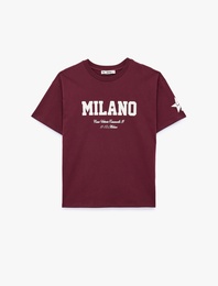 Bisiklet Yaka Rahat Kalıp Kısa Kollu Baskılı Pamuklu Tişört