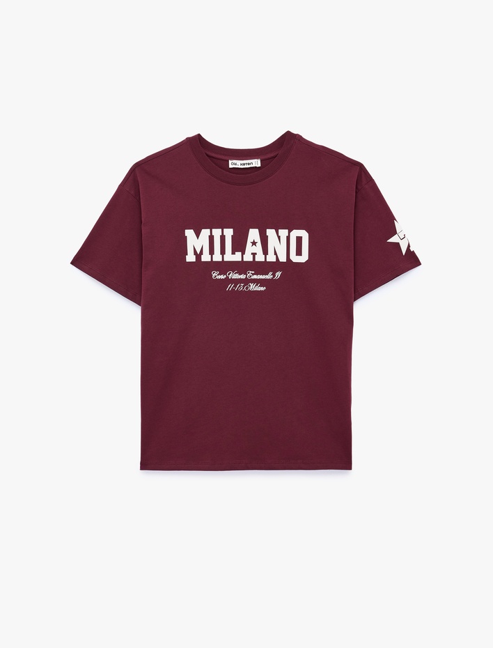  Bisiklet Yaka Rahat Kalıp Kısa Kollu Baskılı Pamuklu Tişört