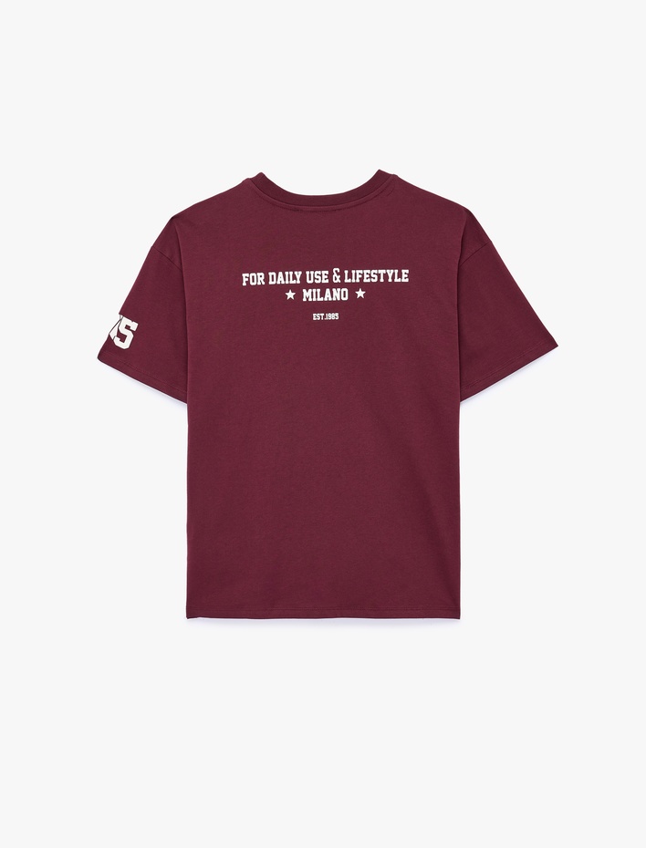  Bisiklet Yaka Rahat Kalıp Kısa Kollu Baskılı Pamuklu Tişört