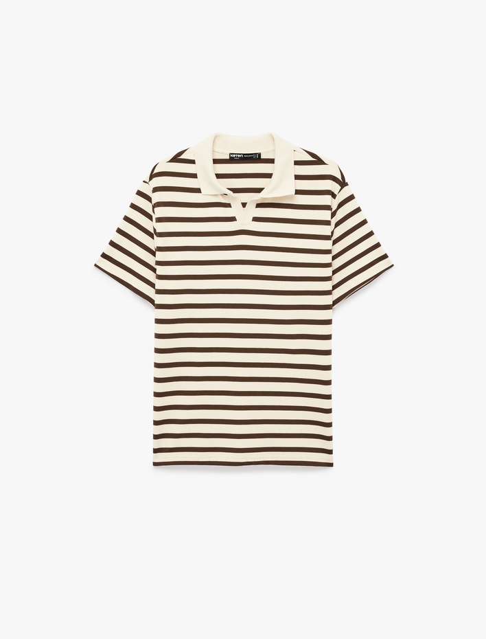 Regular Fit Kısa Kollu Polo Yaka Çizgili Tişört