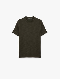 Regular Fit Kısa Kollu Dokulu Bisiklet Yaka Tişört