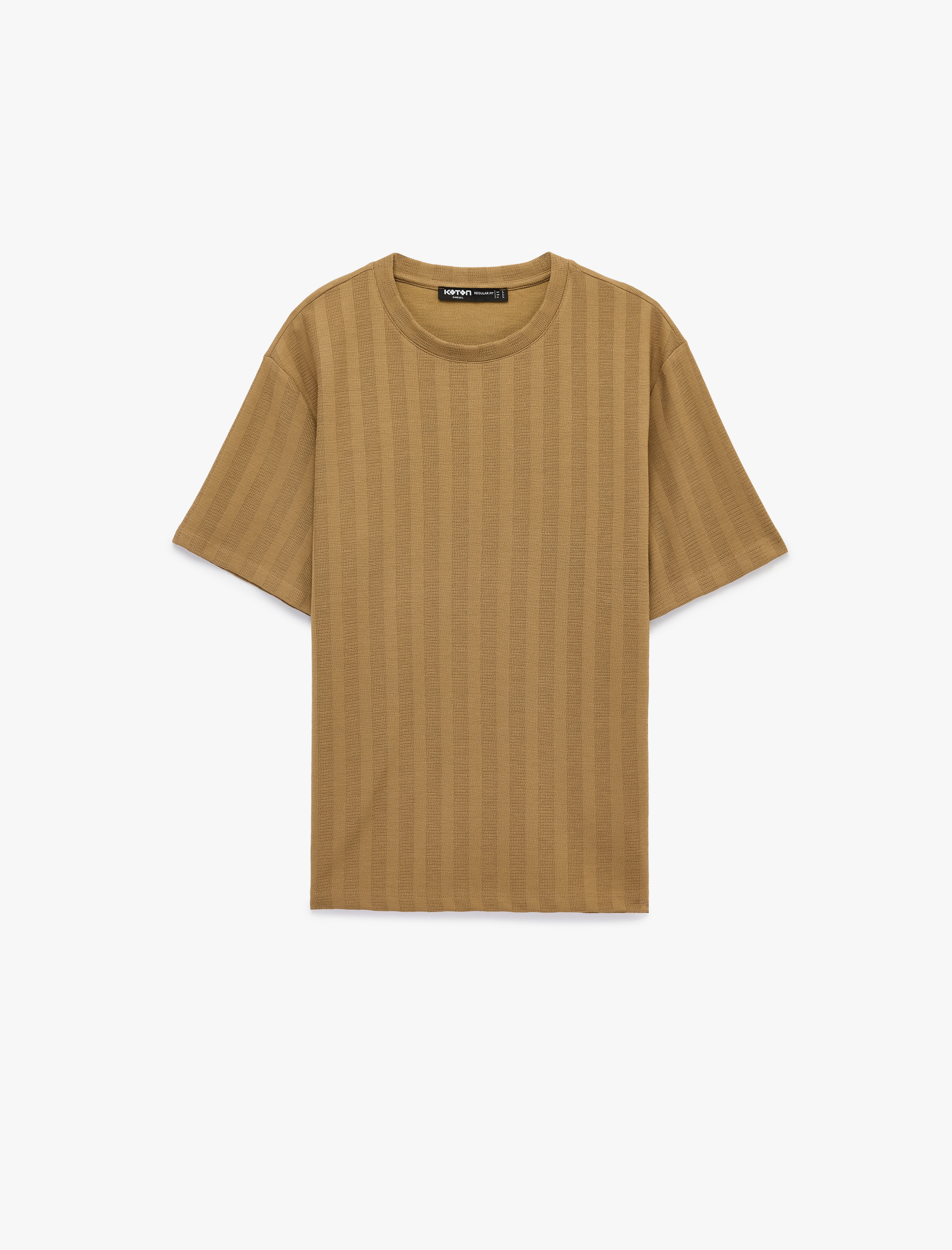   Regular Fit Kısa Kollu Dokulu Bisiklet Yaka Tişört