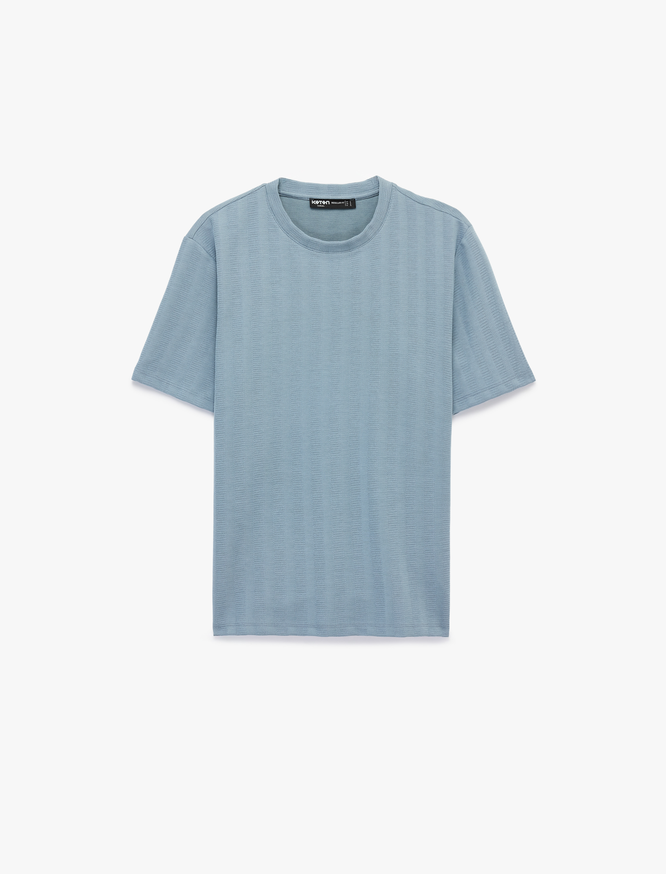   Regular Fit Kısa Kollu Dokulu Bisiklet Yaka Tişört