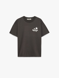 Rahat Kalıp Kısa Kollu Bisiklet Yaka Arkası Baskılı Pamuklu Tişört