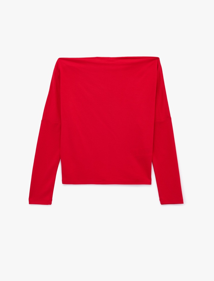  Slim Fit Kayık Yaka Uzun Kollu Tişört