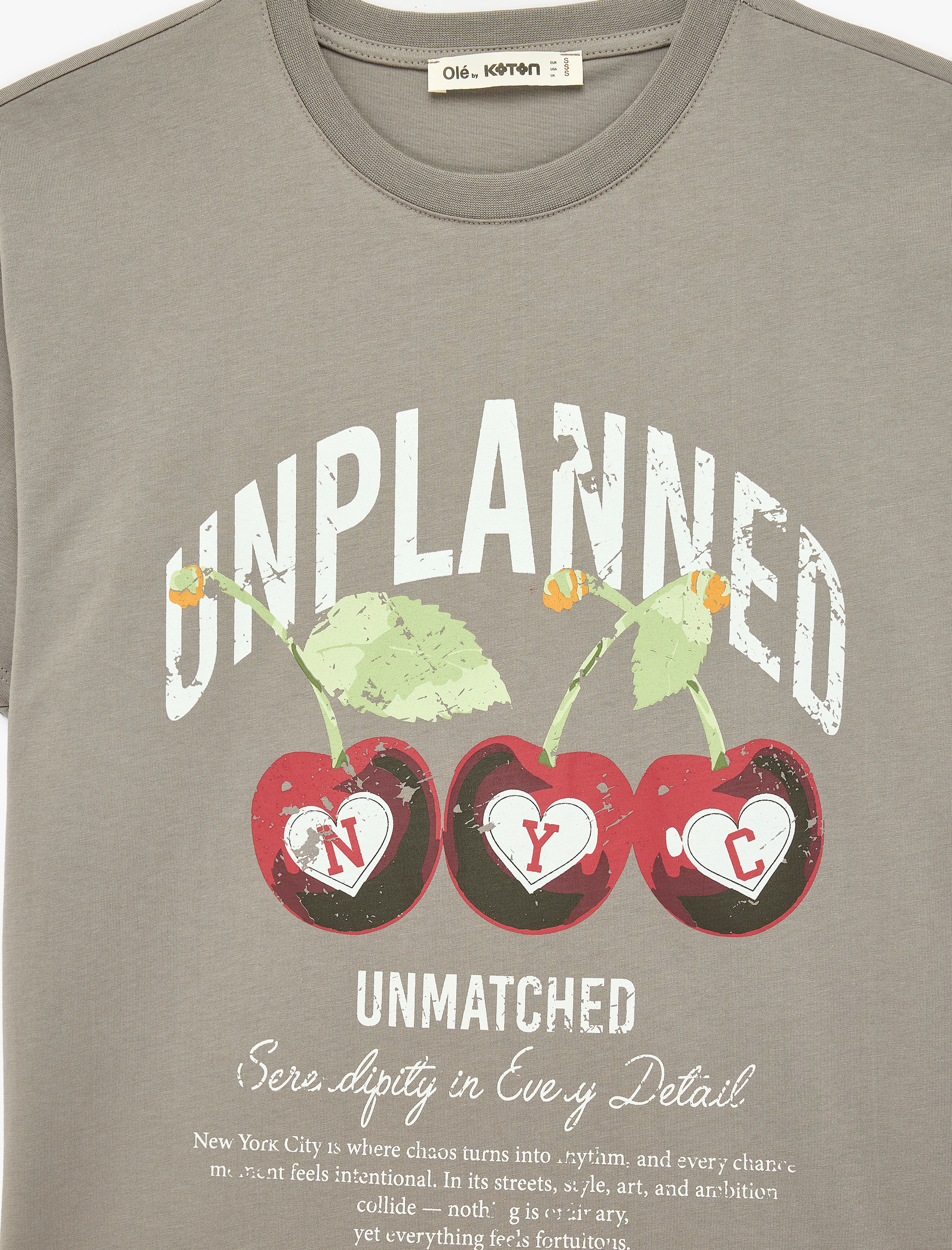   Rahat Kalıp Kısa Kollu Kiraz Baskılı Bisiklet Yaka Tişört