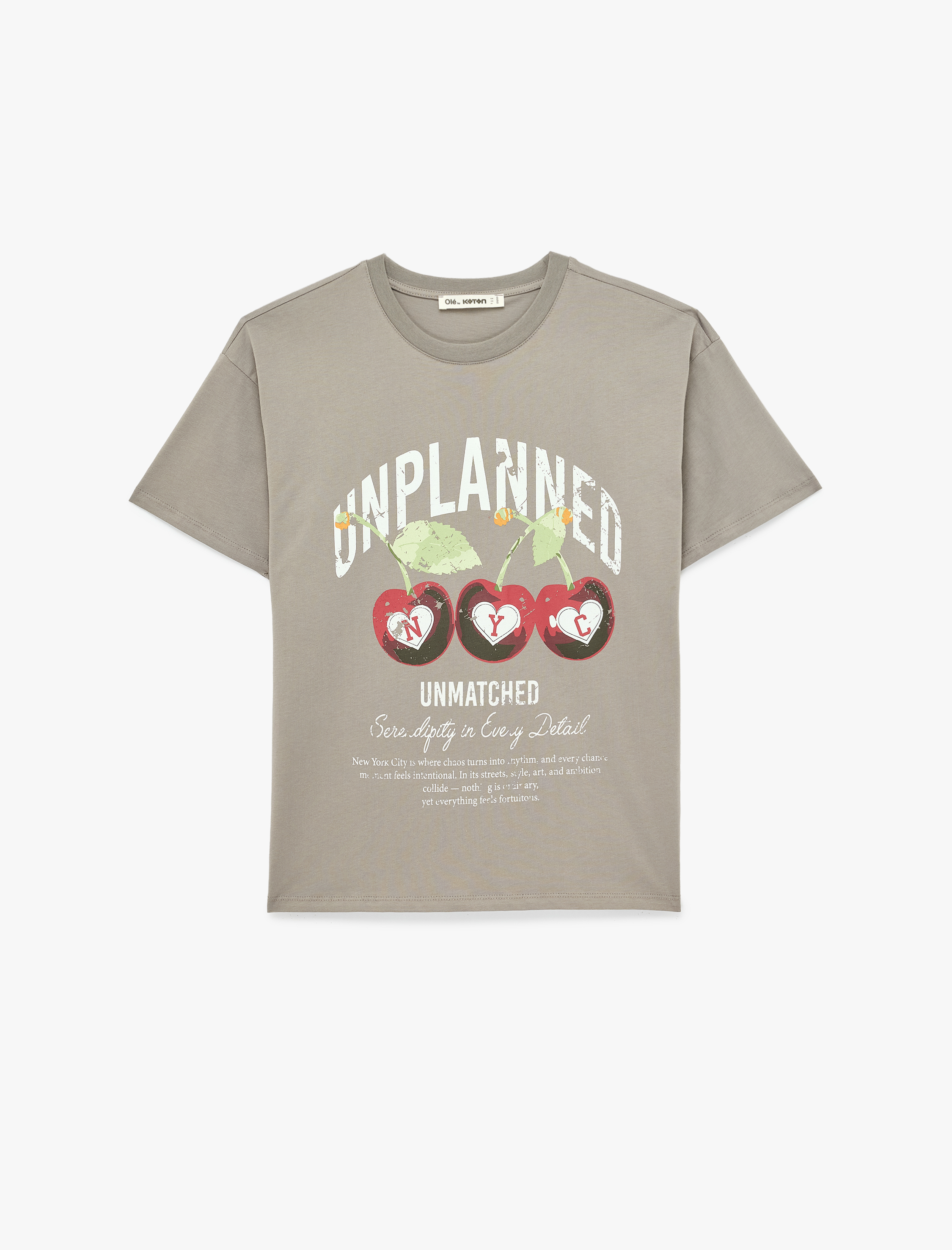   Rahat Kalıp Kısa Kollu Kiraz Baskılı Bisiklet Yaka Tişört