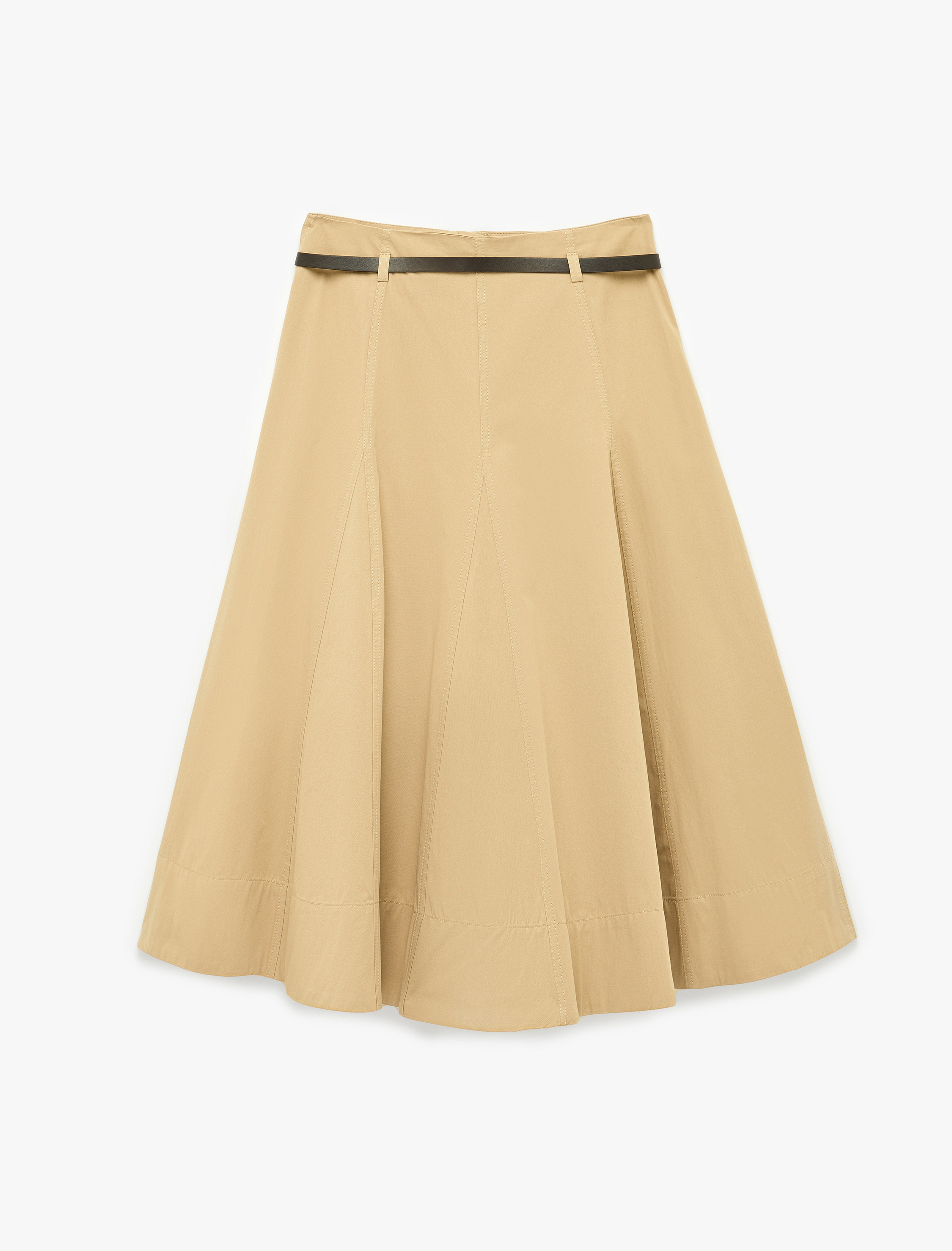   Pamuklu Kemer Detaylı Midi Kloş Etek