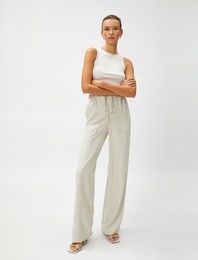 İpeksi Dokulu Rahat Pantolon Beli Bağlamalı Cepli