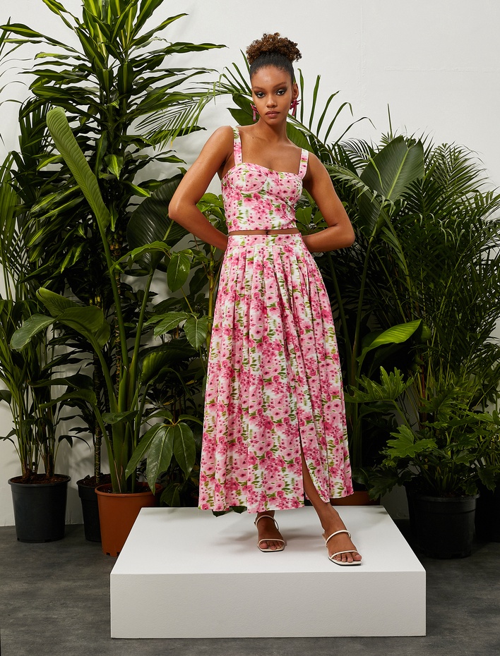  Crop Çiçekli Büstiyer Askılı