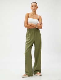 Düz Paça Pantolon Cepli Keten Karışımlı