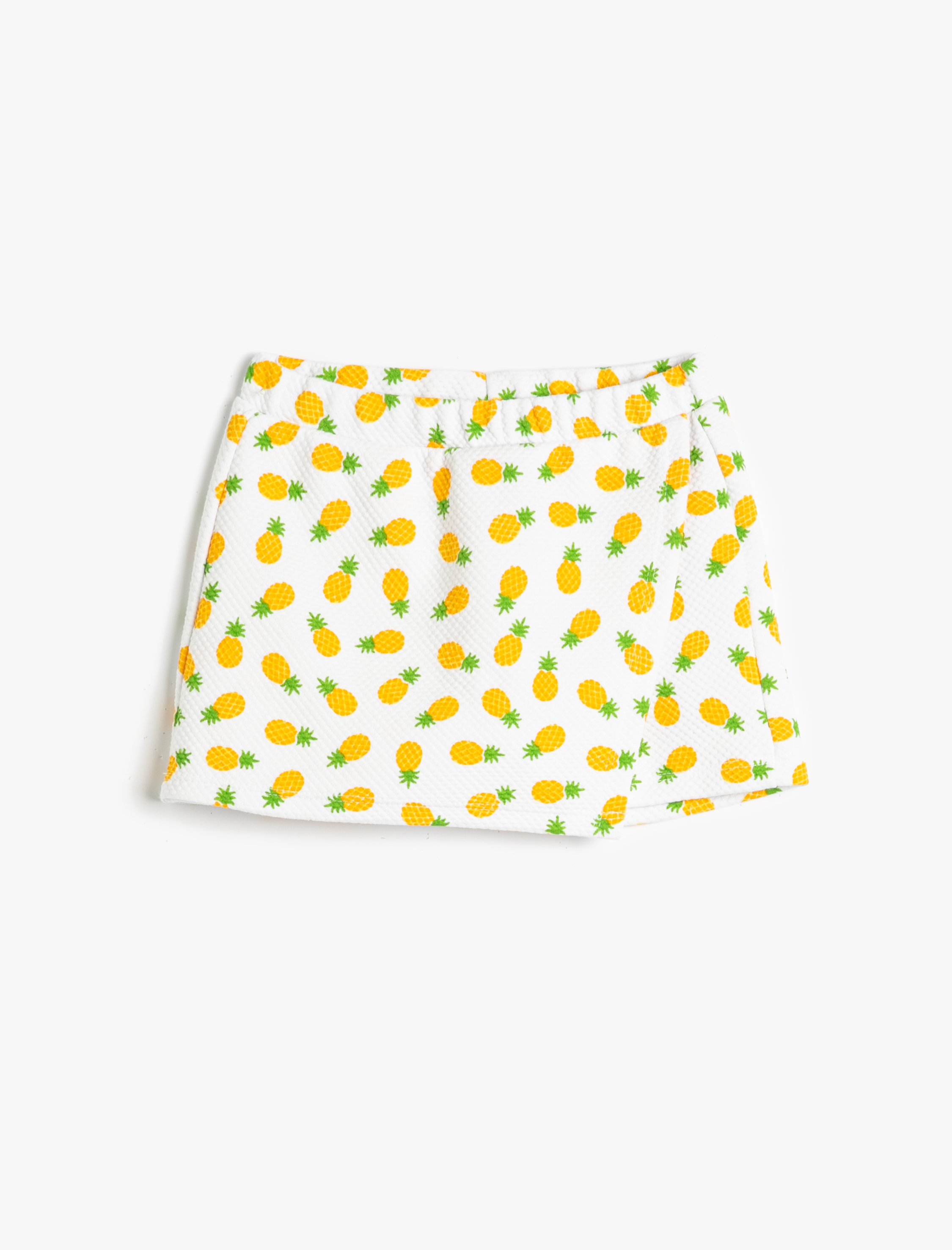  Kız Çocuk Şort Etek Beli Lastikli Ananas Baskılı Dokulu