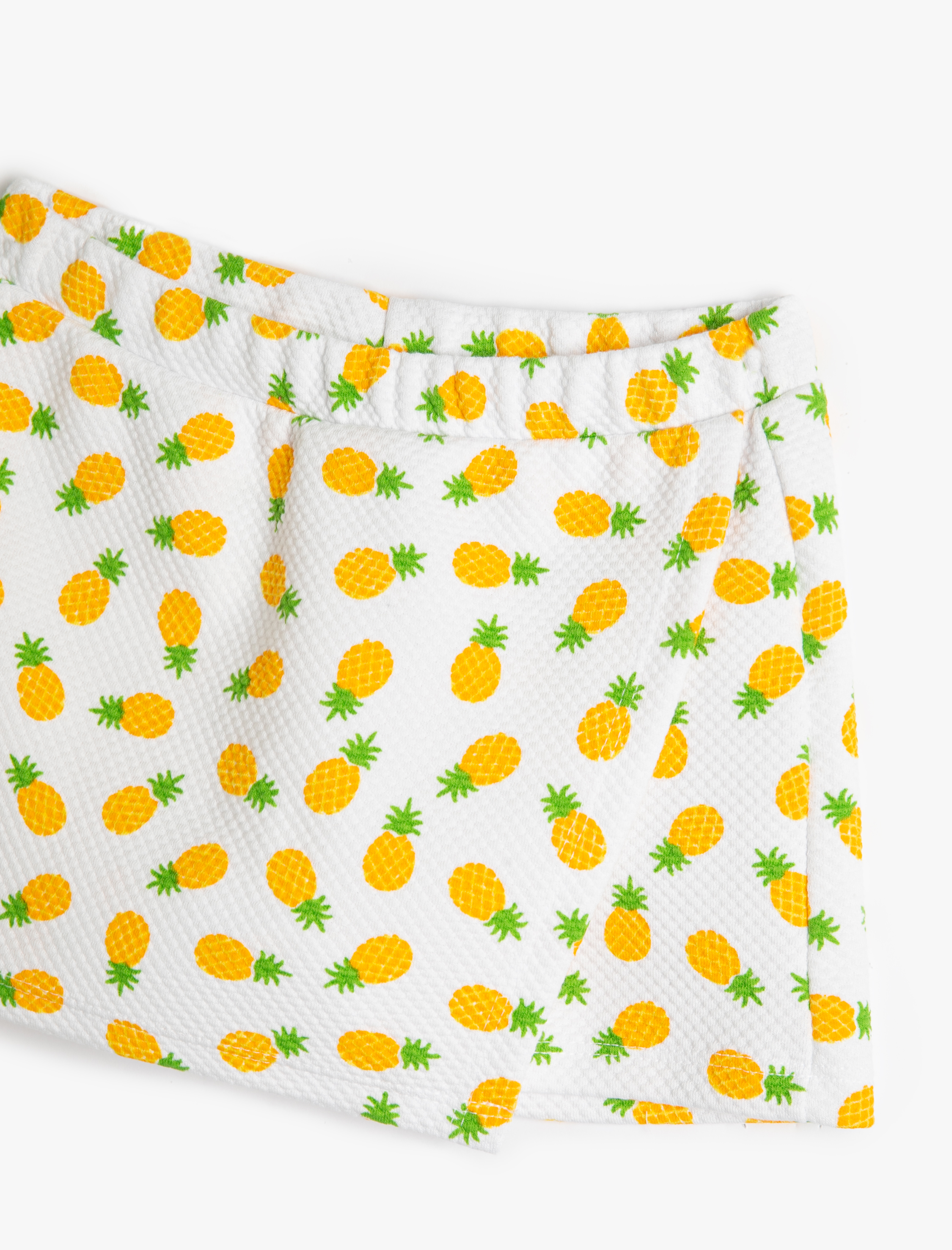  Kız Çocuk Şort Etek Beli Lastikli Ananas Baskılı Dokulu